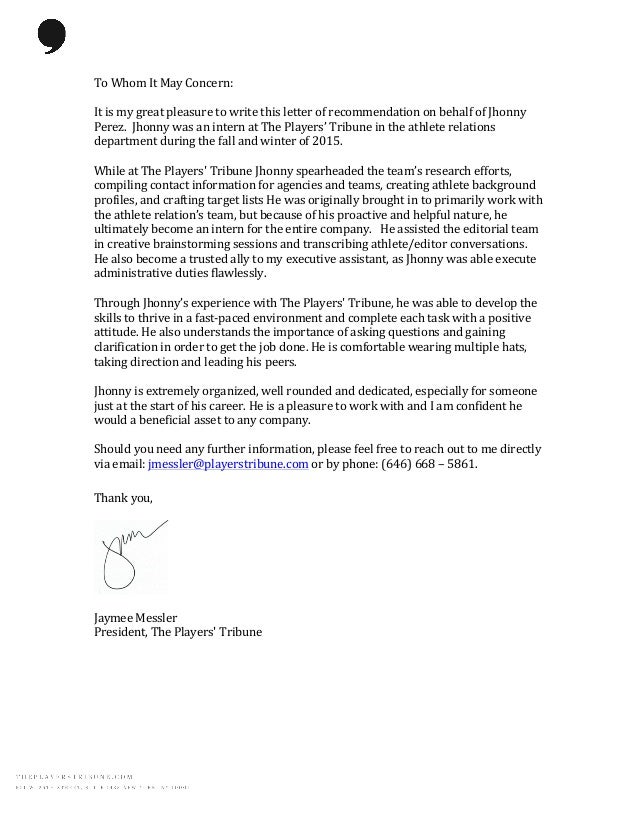the players tribune reference letter asking for a recommendation letter email