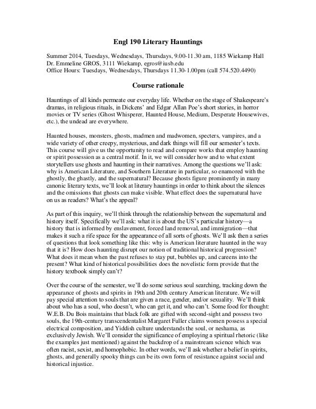 Syllabus Eng190 LitHauntings Summer 2014