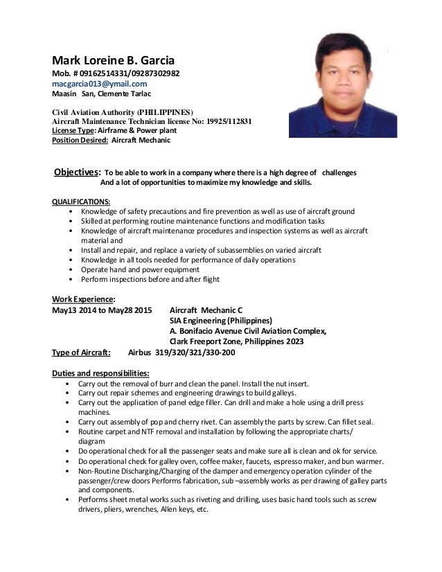mark amt resume aircraft mechanic resume template