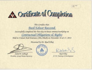 Certificate of Completion - Contractual Obligations & Rights