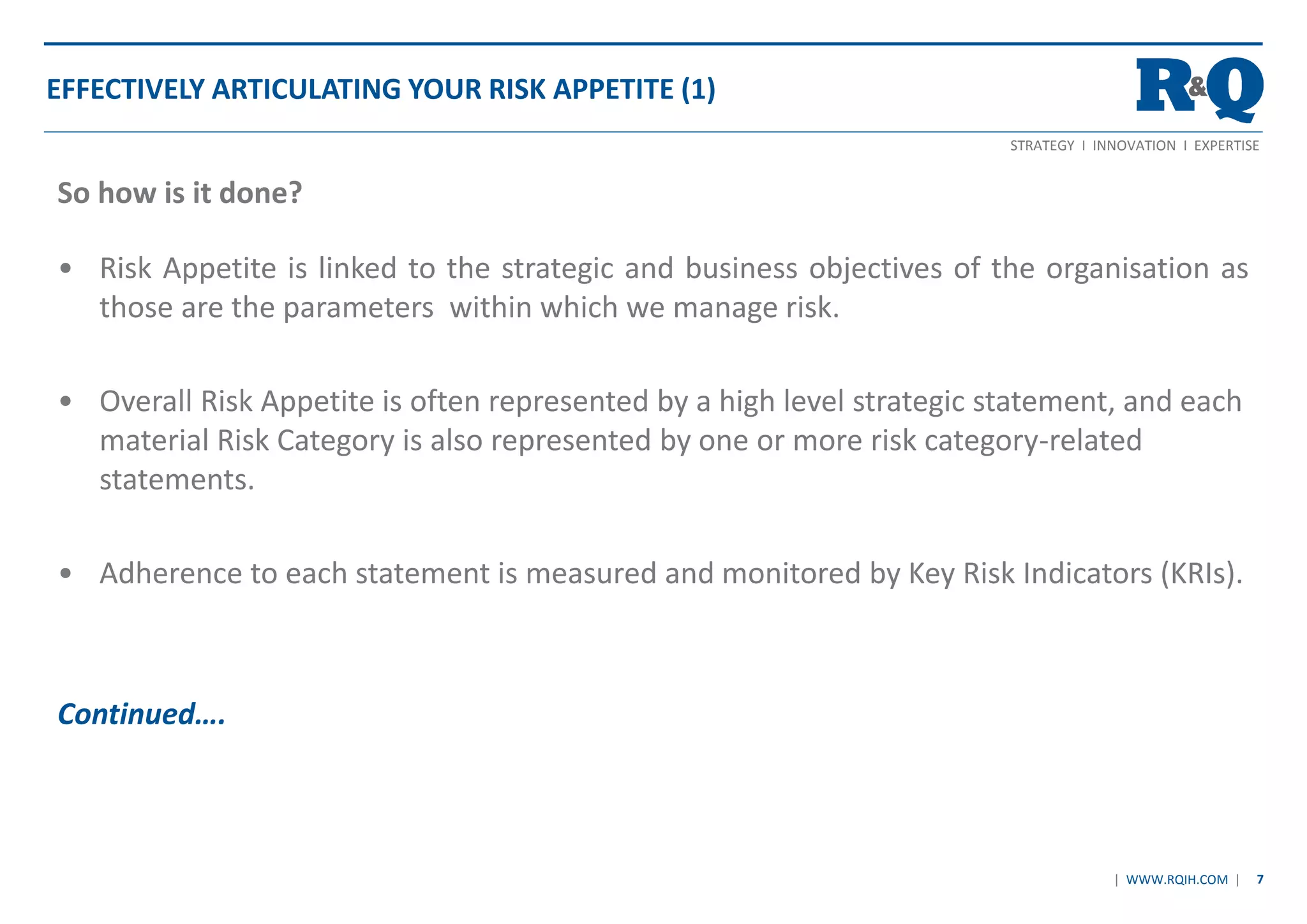 The Role of Risk Appetite in embedding the ORSA and linking with ...