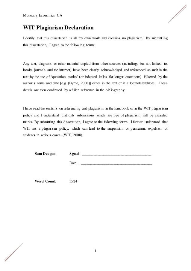 Dissertation plagiarism declaration