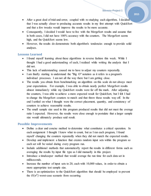 Stevens-Benchmarking Sorting Algorithms | PDF
