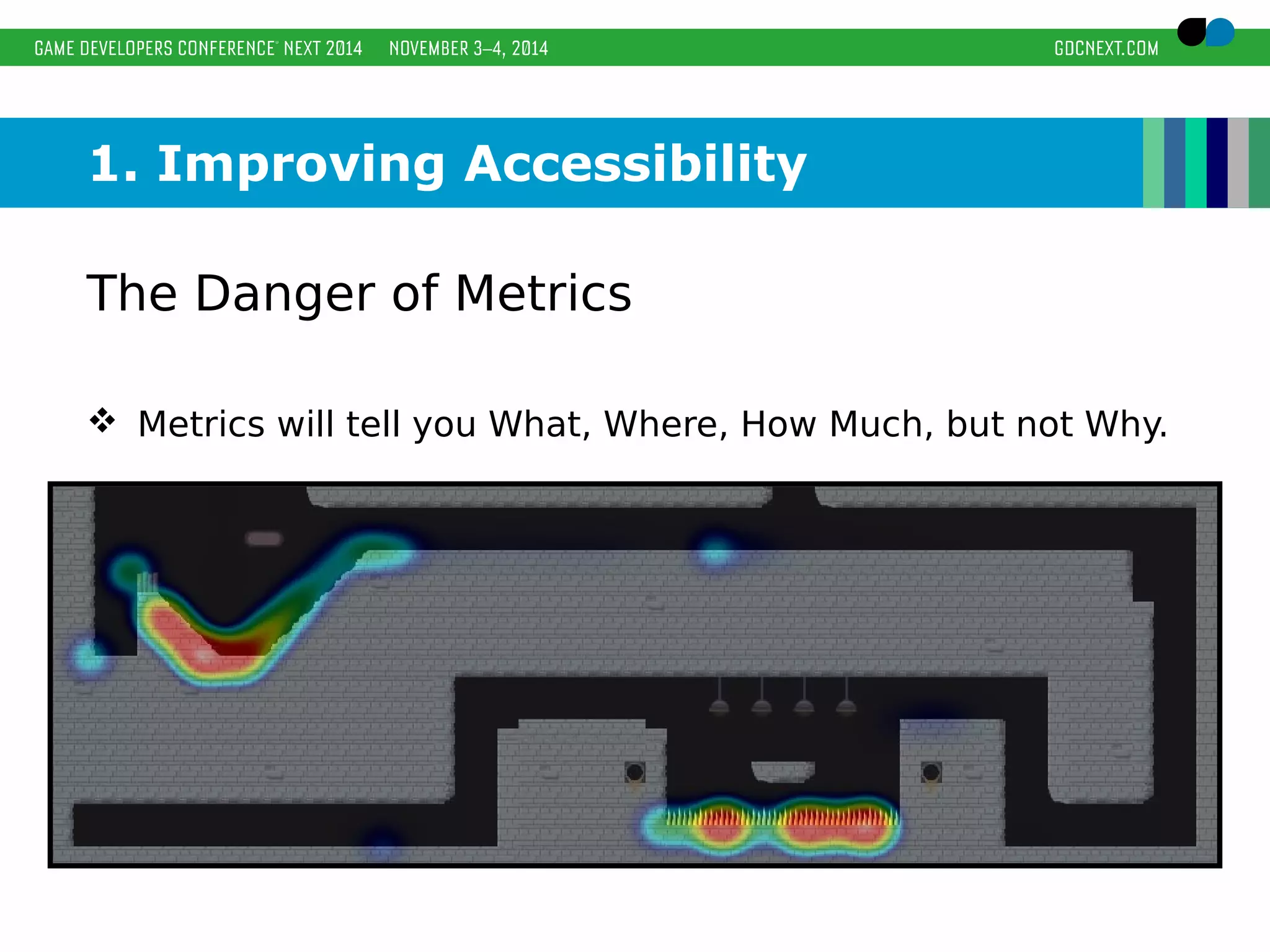 1. Improving Accessibility 
The Danger of Metrics 
 Metrics will tell you What, Where, How Much, but not Why. 
 