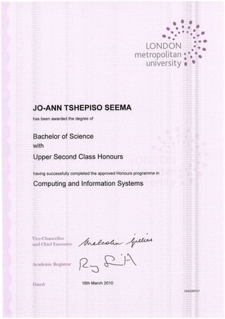 BSc(hons) certificate n transcript