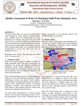 Quality Assessment of Water in Municipal Solid Waste Dumpsite Area | PDF