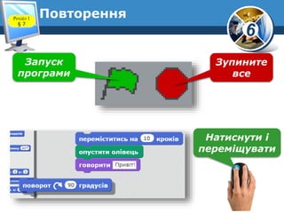 6
ПовторенняРозділ 1
§ 7
Запуск
програми
Зупините
все
Натиснути і
переміщувати
 