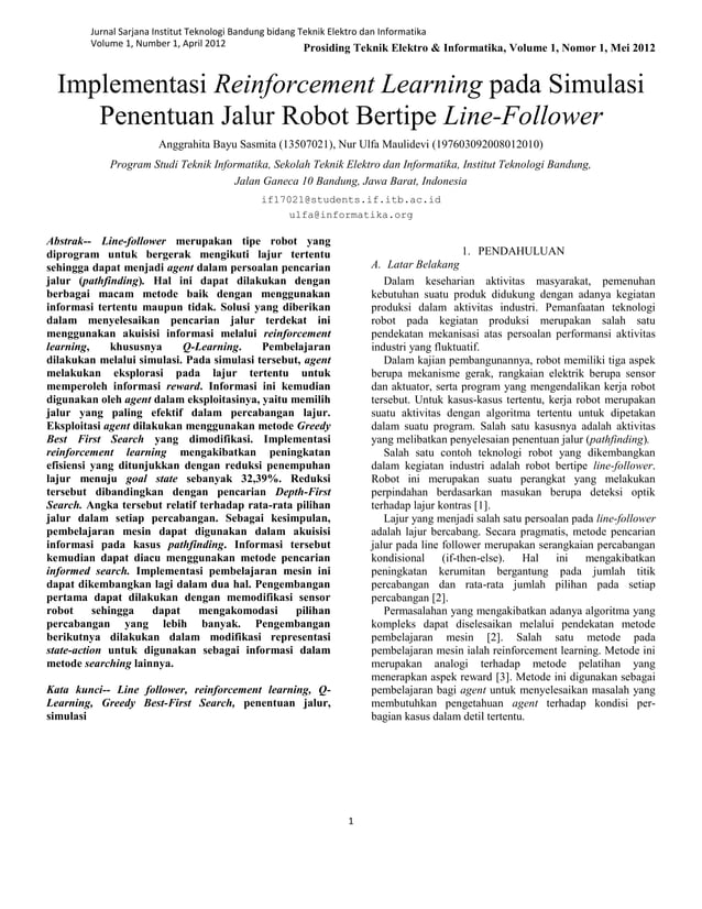 Implementasi Reinforcement Learning pada Simulasi Penentuan Jalur Robot ...