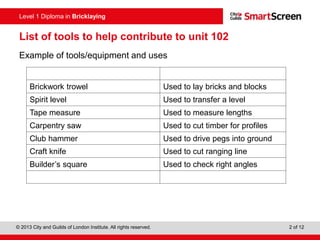 Bricklaying shop tools list