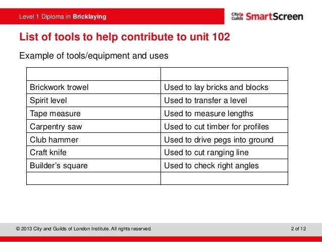 tools needed for bricklaying