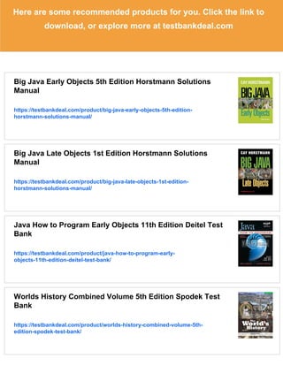 Big Java Early Objects 5th Edition Horstmann Test Bank | PDF