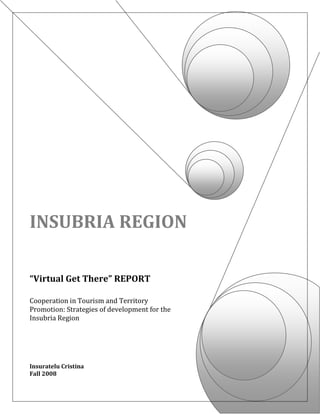 INSUBRIA REGION
“Virtual Get There” REPORT
Cooperation in Tourism and Territory
Promotion: Strategies of development for the
Insubria Region
Insuratelu Cristina
Fall 2008
 