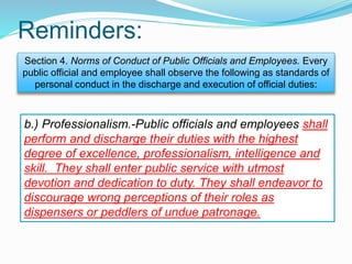 RA 6713  Code of Ethical Standards for Public Officials and Employees in a Nutshell