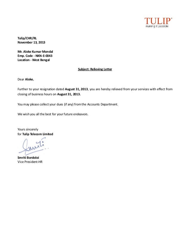 aloke experiance letter tulip