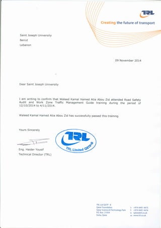 certificate from TRL 