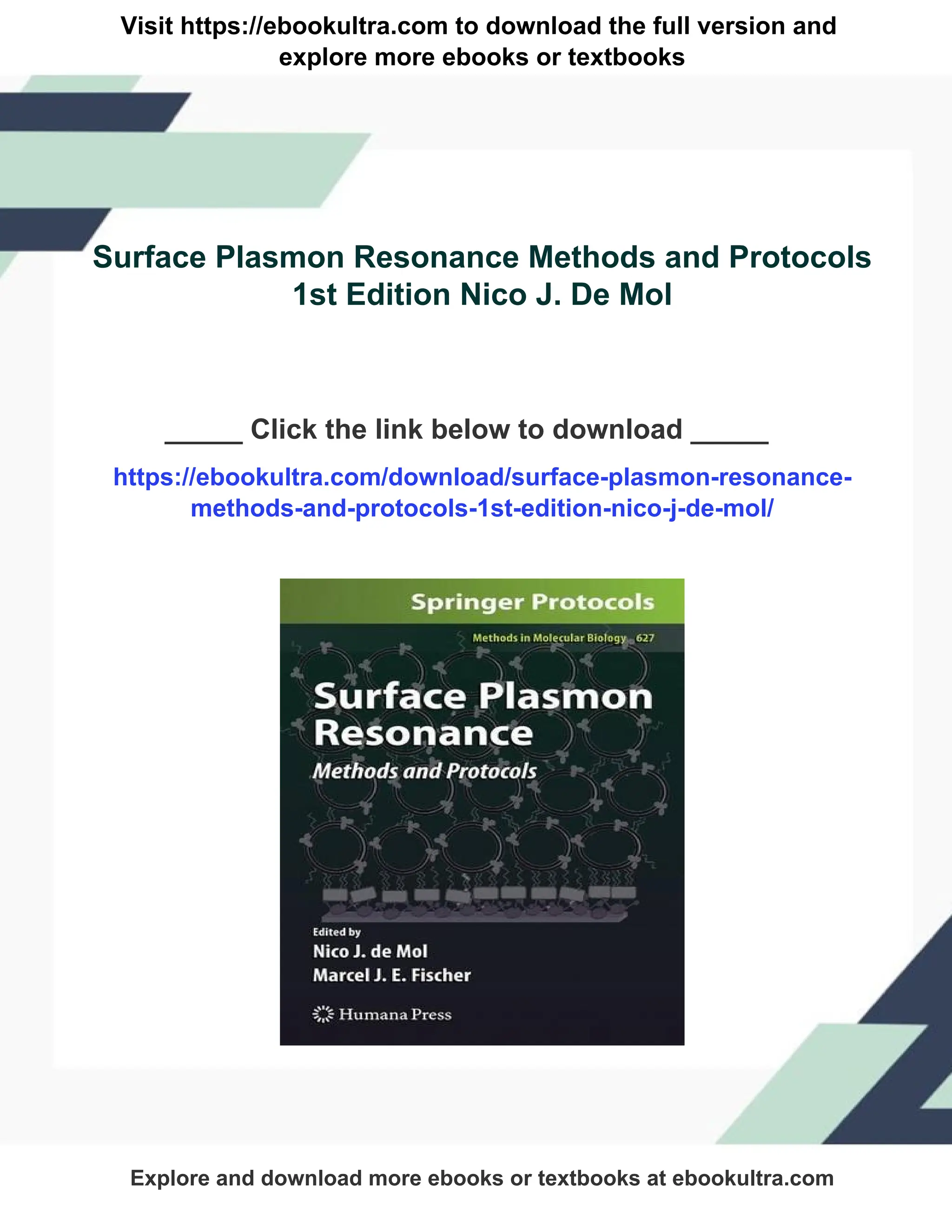 Surface Plasmon Resonance Methods and Protocols 1st Edition Nico J. De ...