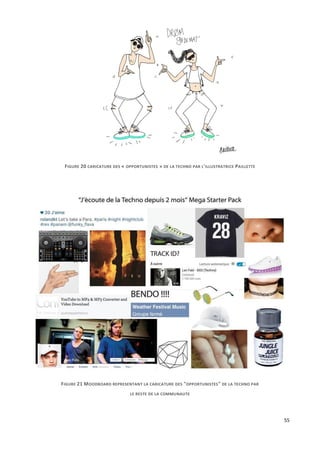 55
FIGURE 20 CARICATURE DES « OPPORTUNISTES » DE LA TECHNO PAR L'ILLUSTRATRICE PAILLETTE
FIGURE 21 MOODBOARD REPRESENTANT LA CARICATURE DES "OPPORTUNISTES" DE LA TECHNO PAR
LE RESTE DE LA COMMUNAUTE
 