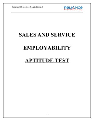 SALES AND SERVICE

 EMPLOYABILITY

 APTITUDE TEST




        115
 