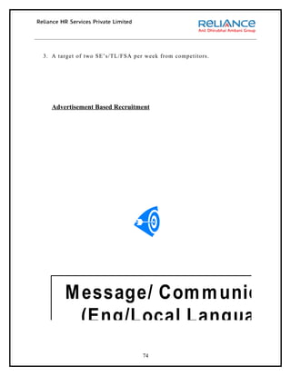 3. A target of two SE’s/TL/FSA per week from competitors.




  Advertisement Based Recruitment




       M essage/ Com m unicatio
         (Eng/Local Language)
                                  74
 