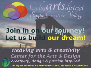 Join in on our journey!
Let us build our dream!
All rights reserved by ARTconnectsLIFE, ViVaTicA & ecoNOVATE
 