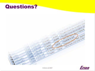 © Erion Ltd 2007 
Questions?  