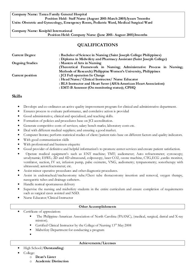 resume for nurse educator
