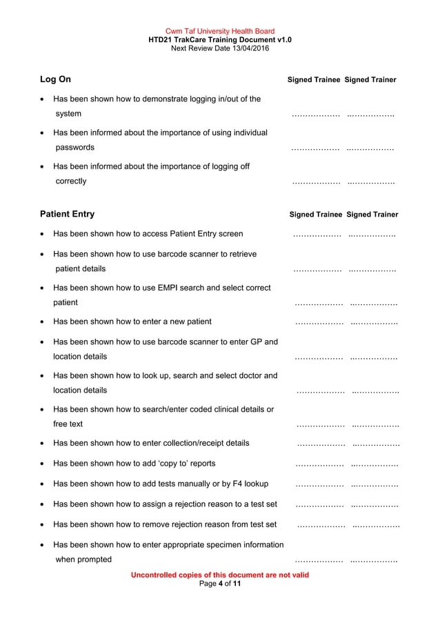 TrakCare Training Document BMS | DOC