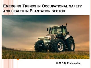 EMERGING TRENDS IN OCCUPATIONAL SAFETY
AND HEALTH IN PLANTATION SECTOR
M.M.C.B Ehelamalpe
 