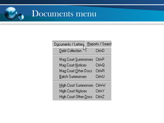 Documents menu
 