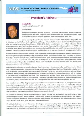Address of President, Market Research Society of India, 2016