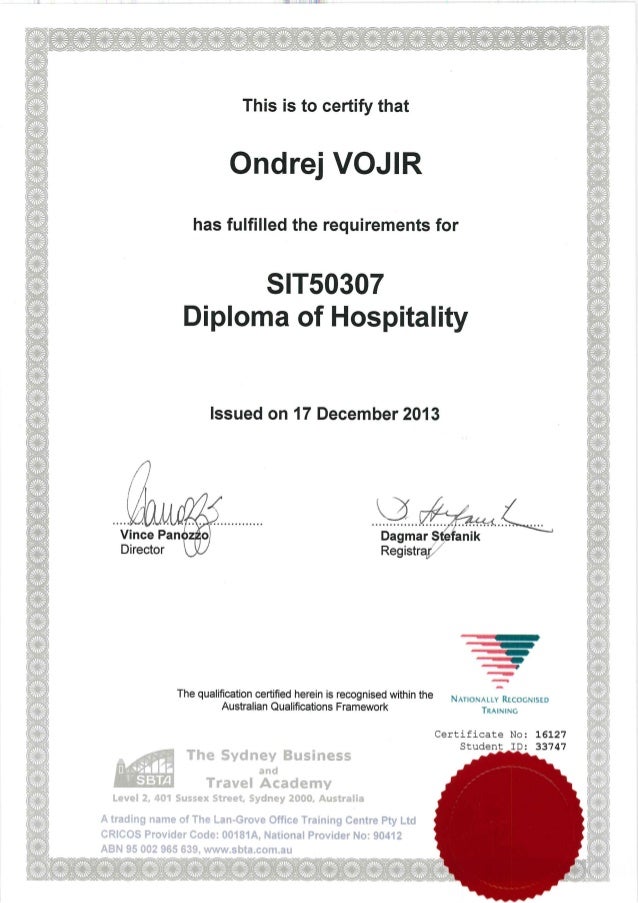 solutions e-sync security Diploma Hospitality of