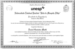 Diploma Engenharia Mecânica UNESP - Daniel Mutti