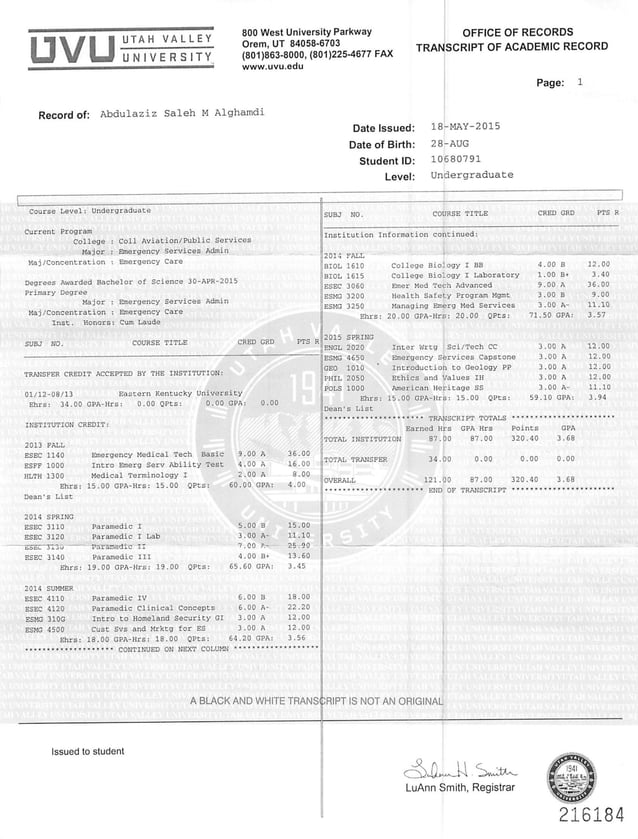 graduation transcript