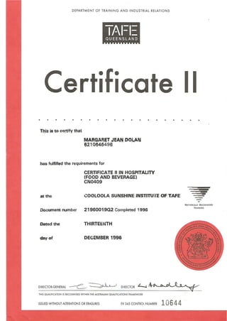 Certificate 11 Hospitality