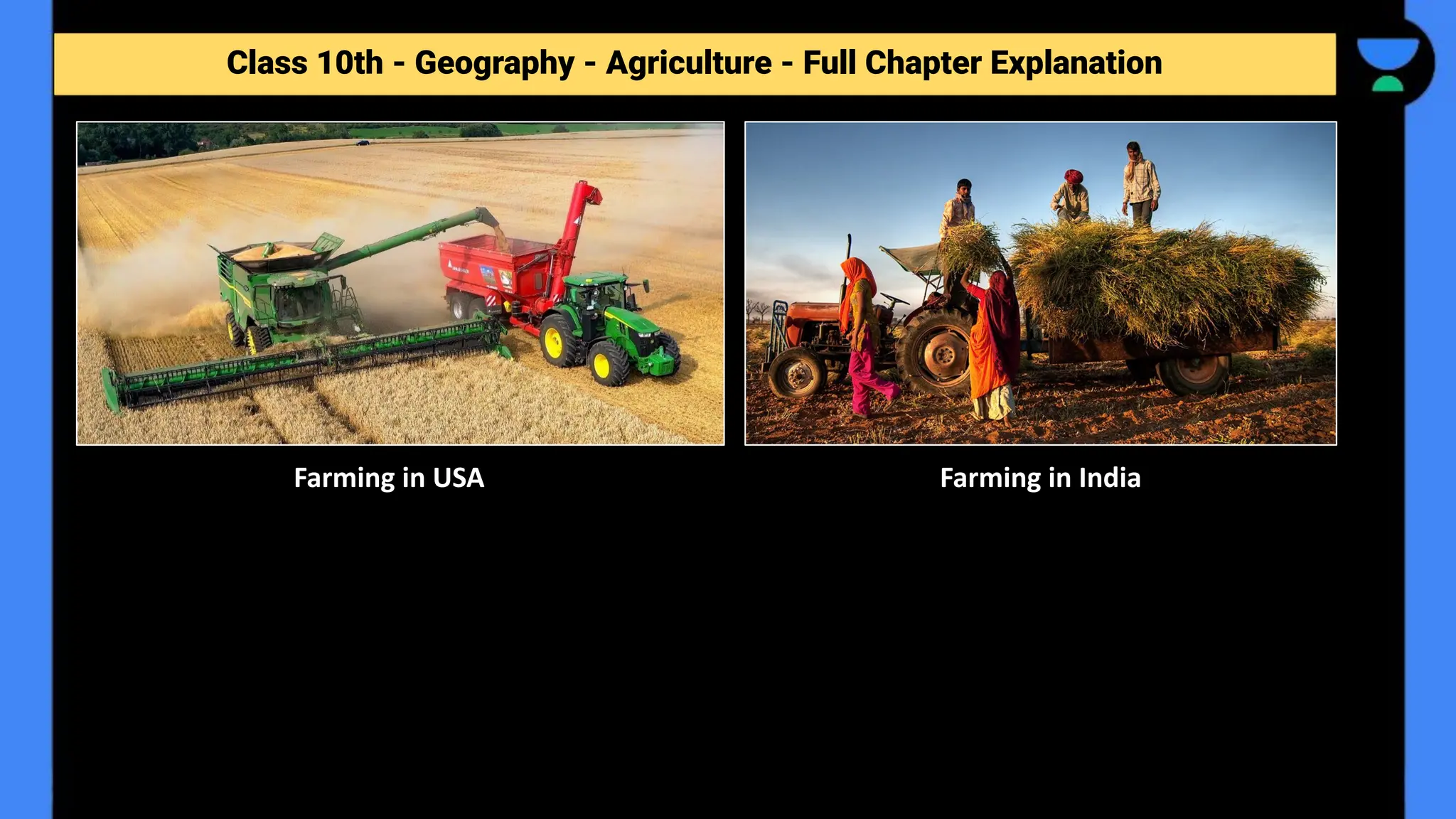 Class 10th - Geography - Agriculture - Full Chapter Explanation
Farming in USA Farming in India
 
