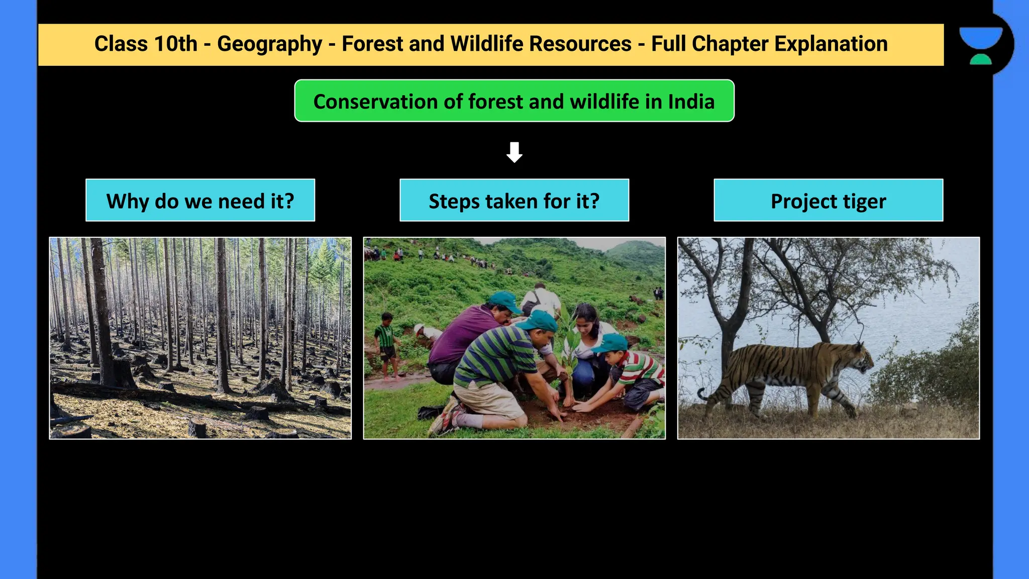 Class 10th - Geography - Forest and Wildlife Resources - Full Chapter Explanation
Conservation of forest and wildlife in India
Why do we need it? Steps taken for it? Project tiger
 