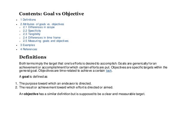 objective and desired goals
