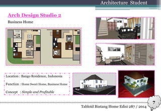 Business Home
Architecture Student
Arch Design Studio 2
Tabloid Bintang Home Edisi 287 / 2014
Location : Bango Residence, Indonesia
Function : Home Sweet Home, Business Home
Concept : Simple and Profitable
7
 
