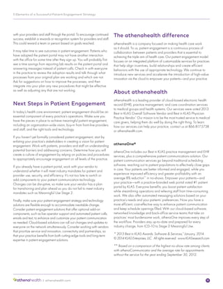 5 Elements of a Successful Patient Engagement Strategy
11| athenahealth.comathenahealth
with your providers and staff thro...