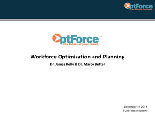 Workforce Optimization and Planning
Dr. James Kelly & Dr. Marco Better
© 2014 OptTek Systems
December 10, 2014
 