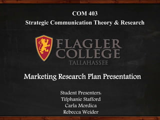 COM 403
Strategic Communication Theory & Research
Marketing Research Plan Presentation
 