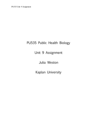 PU535 Unit 9 Assignment
PU535 Public Health Biology
Unit 9 Assignment
Julia Weston
Kaplan University
 