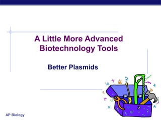 A Little More Advanced
              Biotechnology Tools

                Better Plasmids




AP Biology                            2007-2008
 
