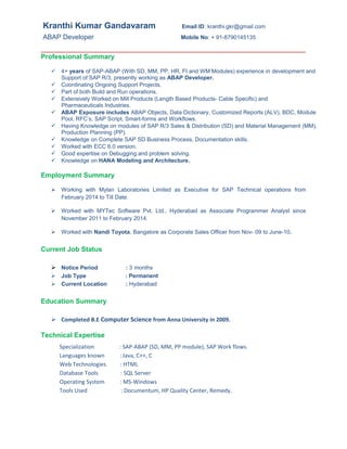 KRANTHI_ABAP_RESUME | PDF