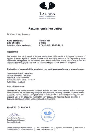 recommendation letter Laurea