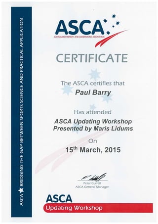 ASCA Updating Injury & Rehab Workshop Sydney Certificate