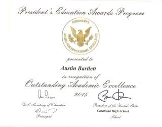 Austin Bartlett Outstanding Acadimic Excellence 2015