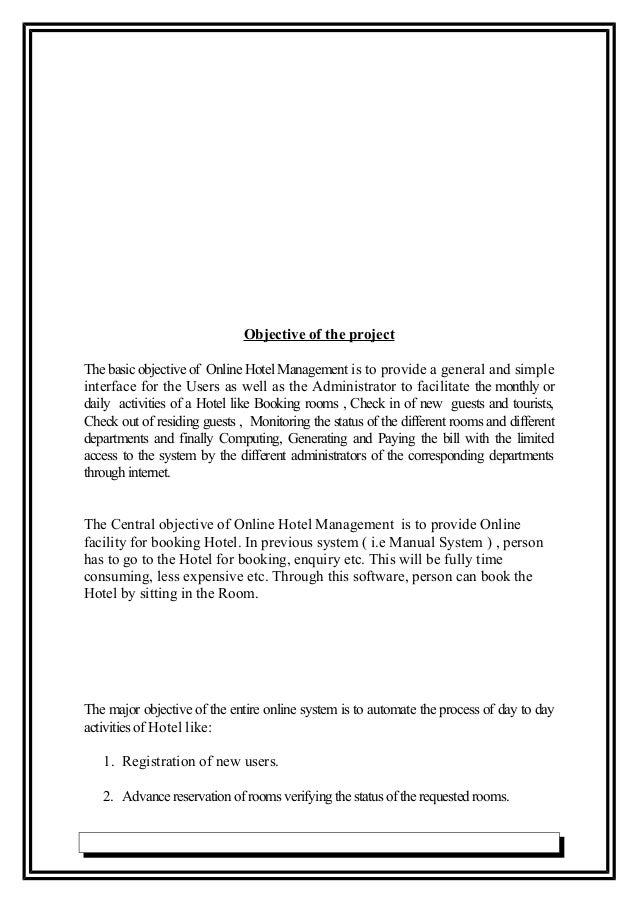objective of hotel management