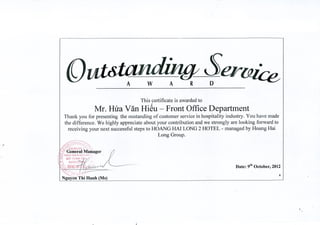 Certificate - Customer Service