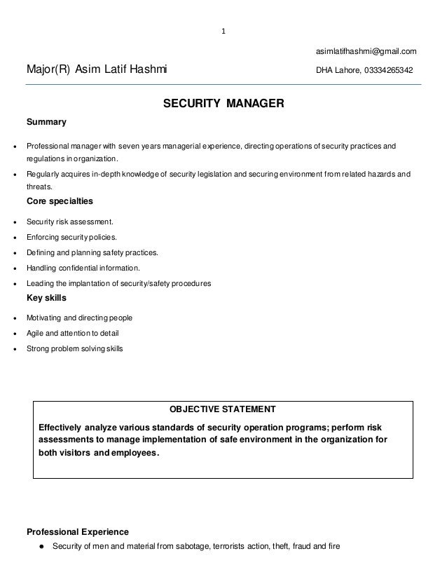 security manager cv